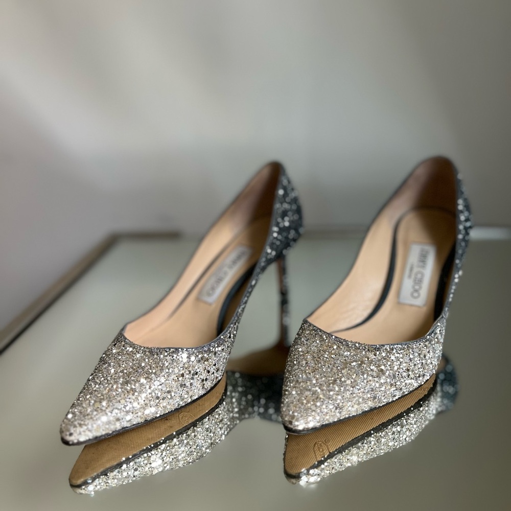 EUC JIMMY CHOO Romy 60 silver blue glitter pumps 36 $750 - Picture 6 of 13